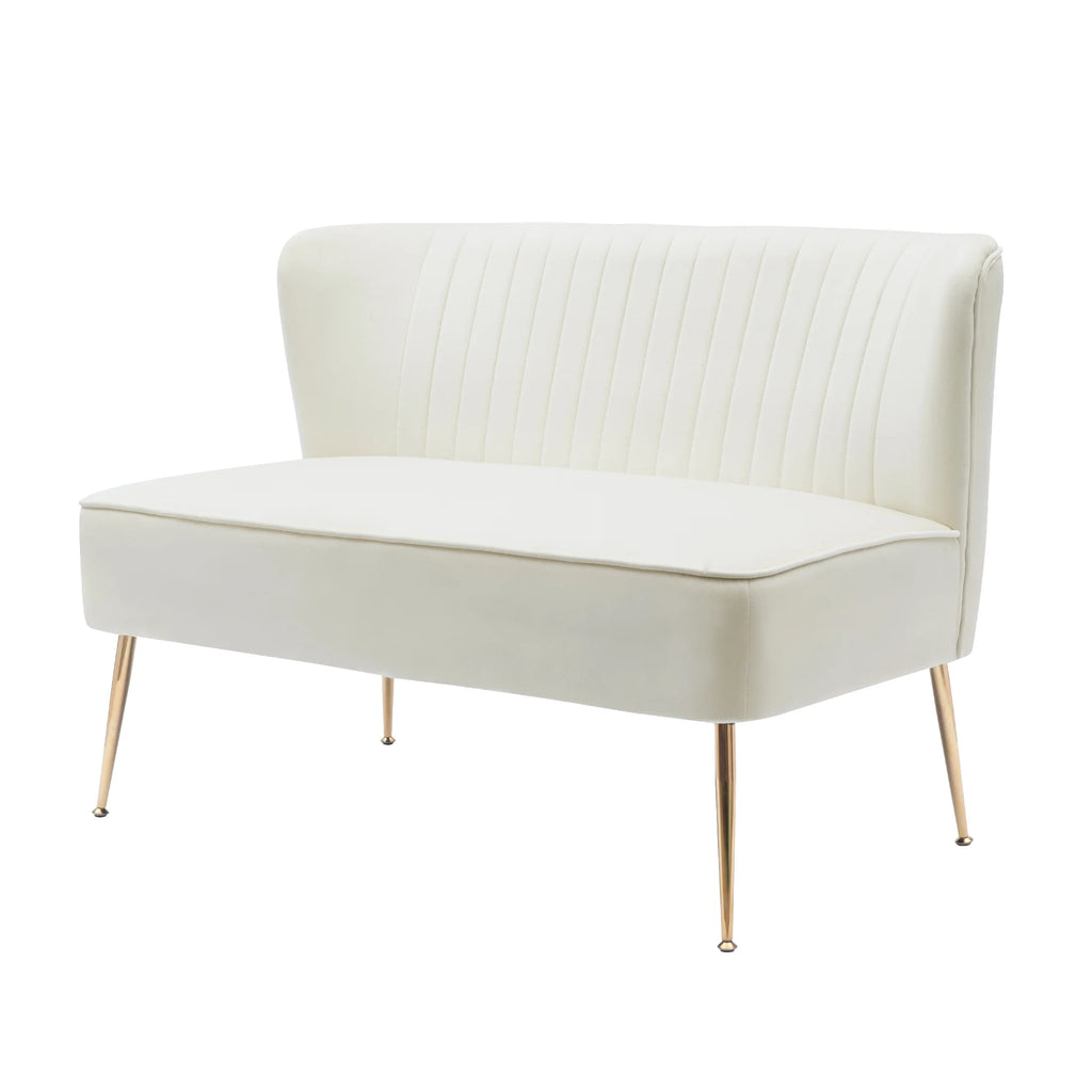 46" Wide Ivory Velvet Upholstered Love Seat Sofa Y189783