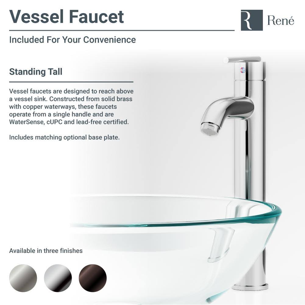 16-1/2x22 Glass Vessel Bathroom Sink with Vessel Faucet Cerulean Brushed N8423