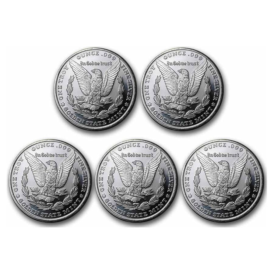 1 oz Silver Round Morgan Dollar Design Lot of 5 M4771