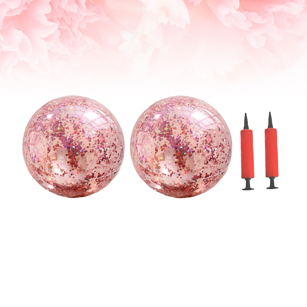 4 Pcs Glitter Ball and Pump Set Round Outdoor Indoor Pool Game Play Toy Golden Sequin Beach Ball Q489615