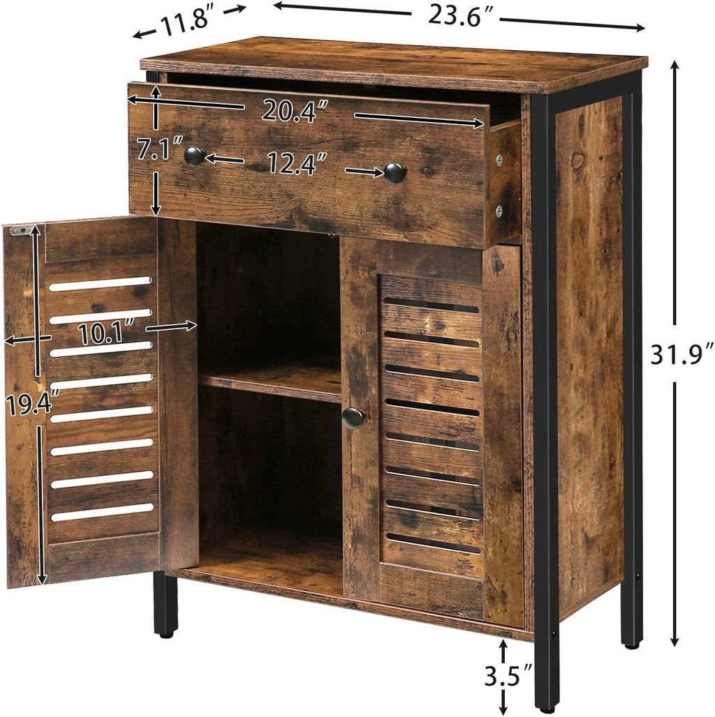 Rustic Brown Kitchen Sideboard Floor Storage Cabinet with Drawers and Height-Adjustable Shelves K7414