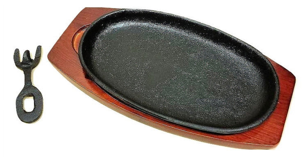 Cast Iron Steak and Fajita Platter with Wooden Holder V7389