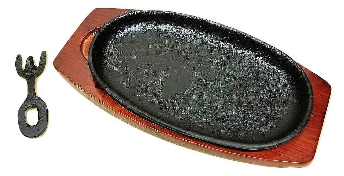 Cast Iron Steak and Fajita Platter with Wooden Holder V7389
