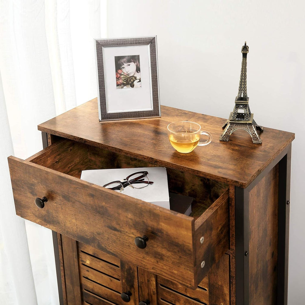 Rustic Brown Kitchen Sideboard Floor Storage Cabinet with Drawers and Height-Adjustable Shelves K7414