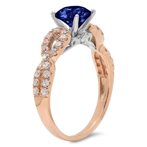 1.36ct round cut blue simulated tanzanite 18k rose white gold engagement ring size 10.5 D969147