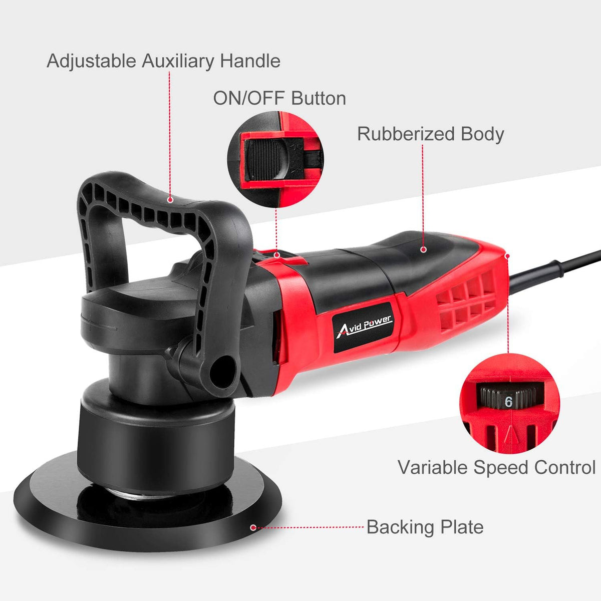 6-inch Dual Action Random Orbital Car Buffer Polisher with Variable Speed, 3 Foam Pads R828275