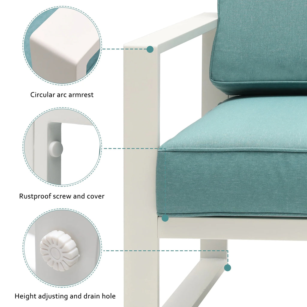 White Frame Blue Cushion 7 Pcs Outdoor Patio Furniture Set D3810