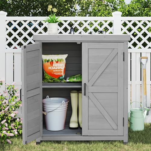 Outdoor Storage Cabinet & Potting Bench Table with Metal Top F408566