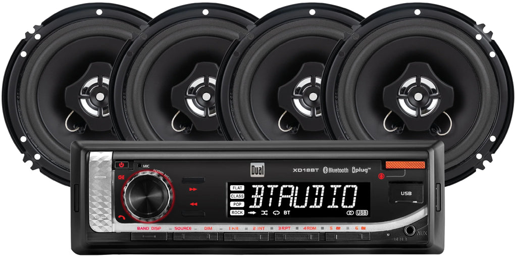 Single DIN Car Stereo and 6.5 Coaxial Speakers Bundle B6321