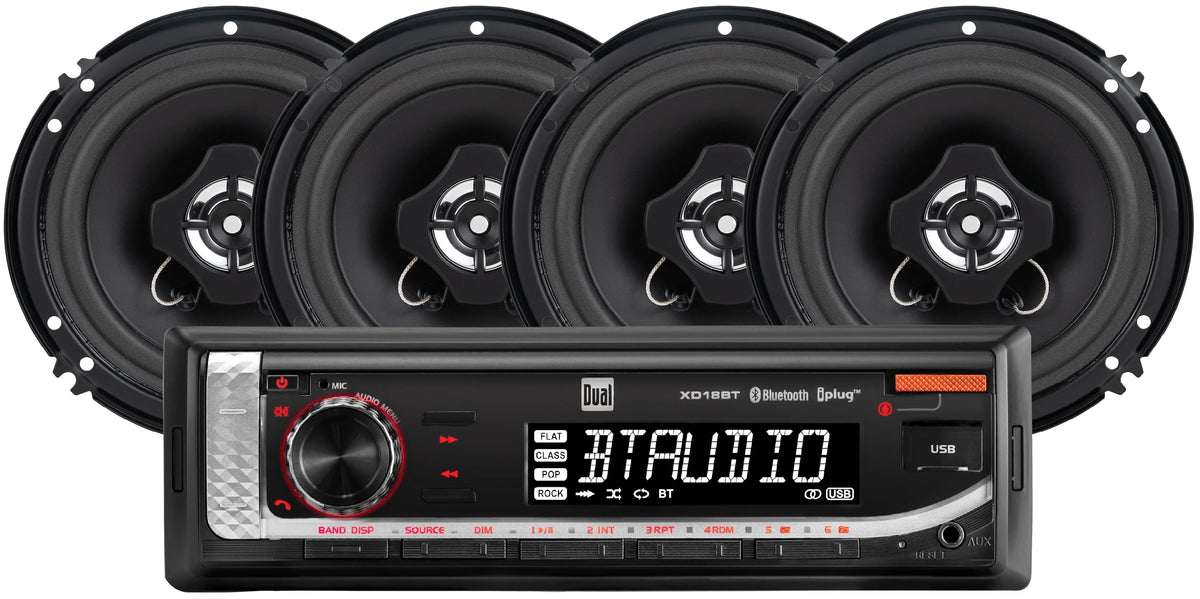 Single DIN Car Stereo and 6.5 Coaxial Speakers Bundle B6321