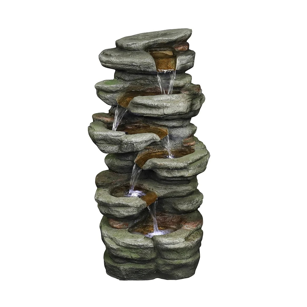 Outdoor 5-Tier Rock Water Fountain with LED Lights D8203