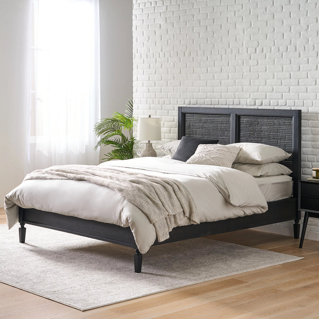 Acacia Wood and Rattan Queen Bed L424