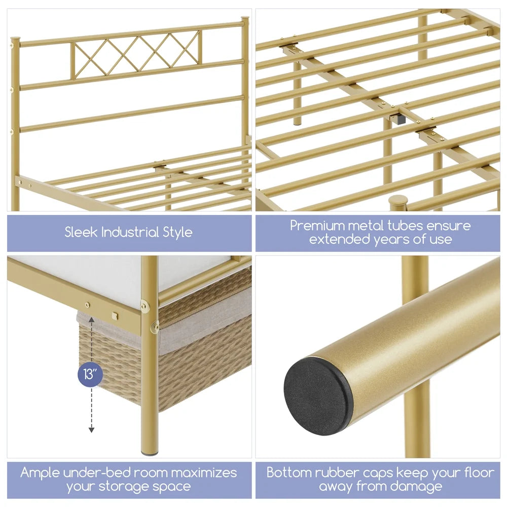 White Twin Metal Bed Frame with Headboard & Footboard O66954