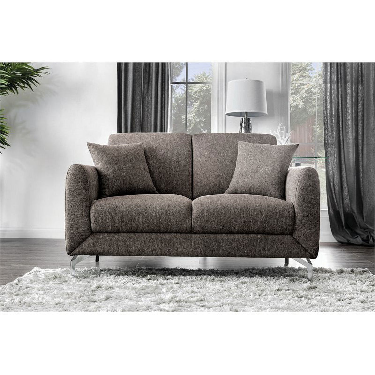 Brown Fabric Upholstered Loveseat P79648