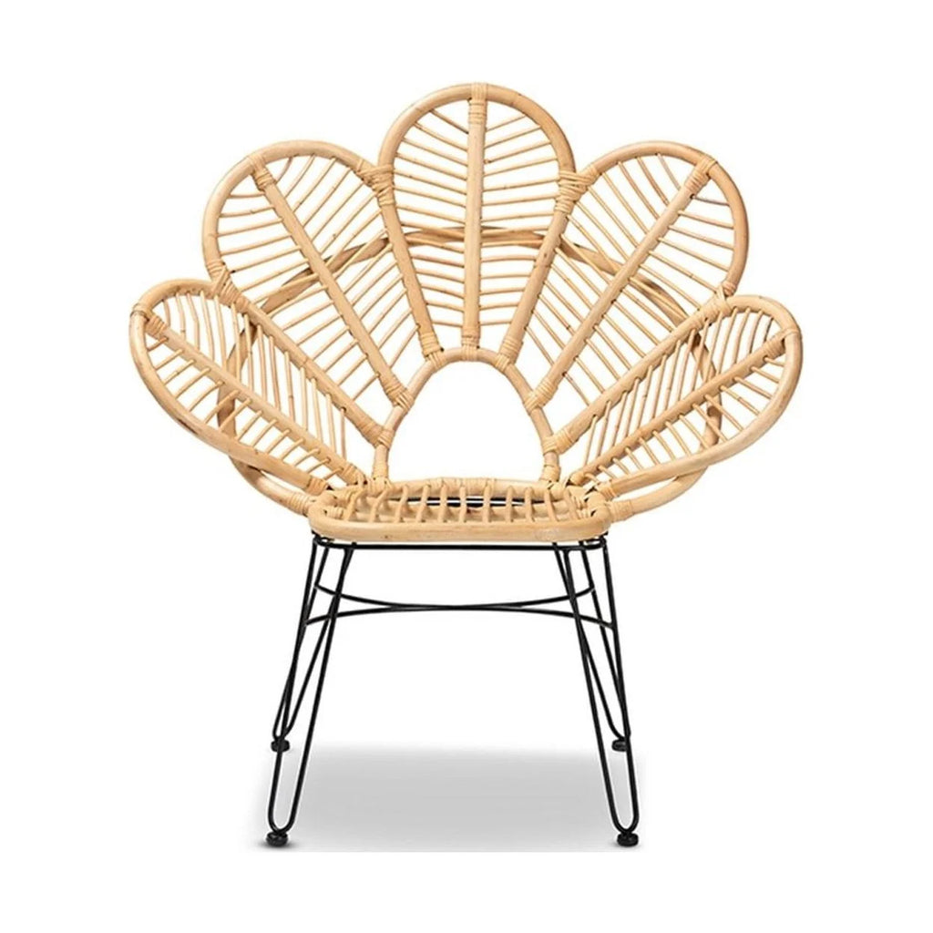 Natural Brown Rattan and Black Metal Accent Chair N6790