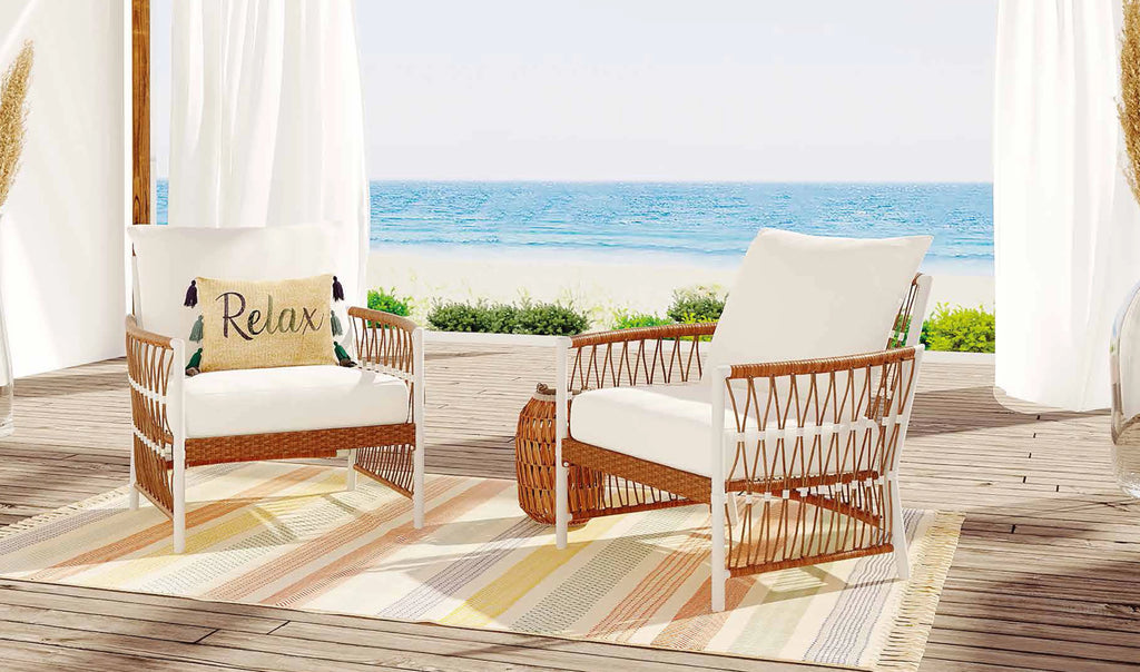 2-Pack White Outdoor Wicker Lounge Chair L8643