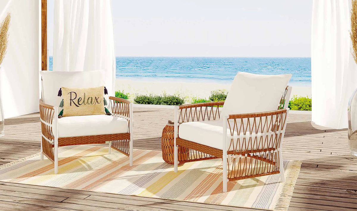2-Pack White Outdoor Wicker Lounge Chair L8643