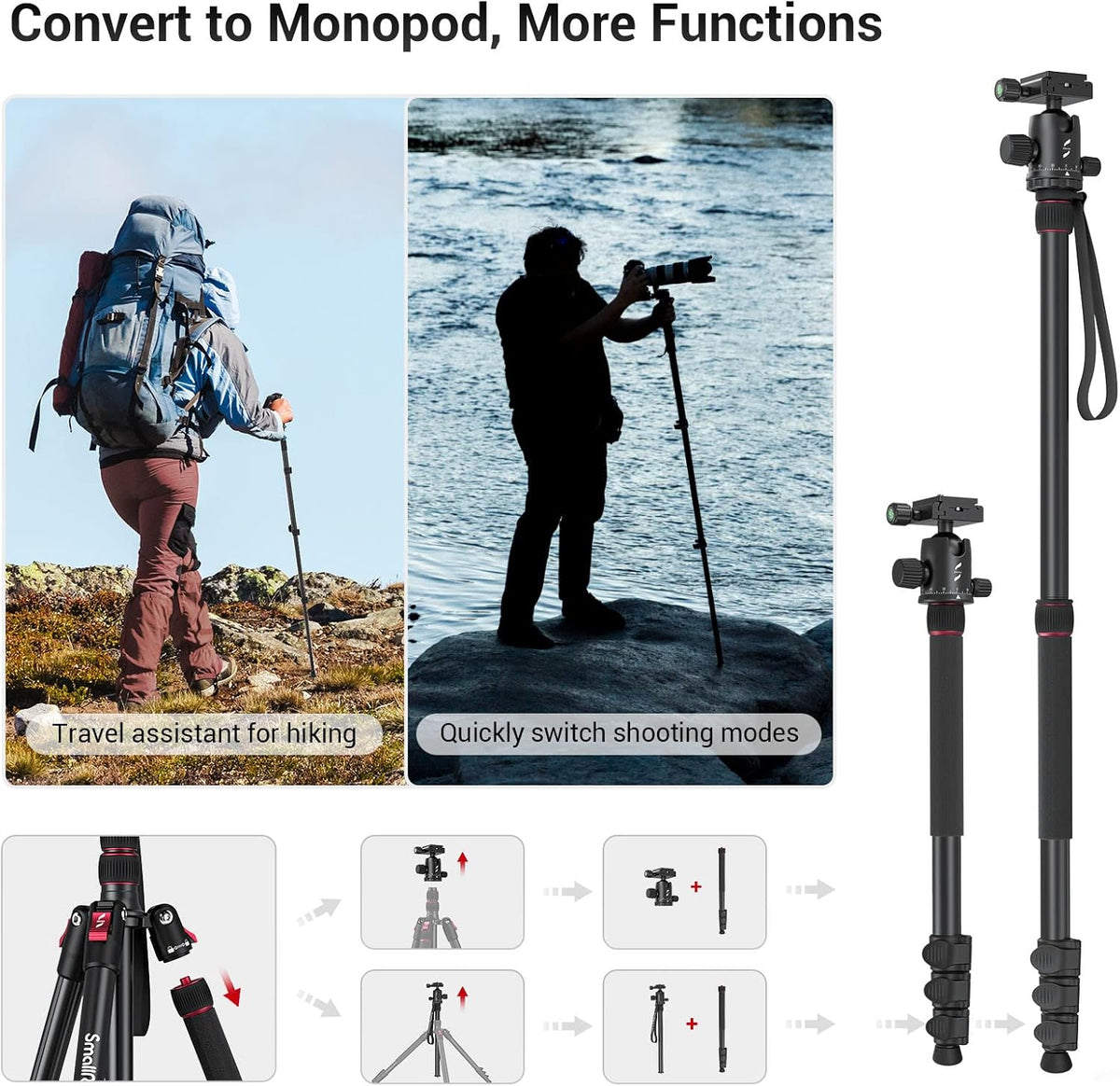 Aluminum Camera Tripod Monopod, Foldable, 360 Degree Ball Head, Quick Release Plate, Max. Payload 33lb, Pack of 2 G938