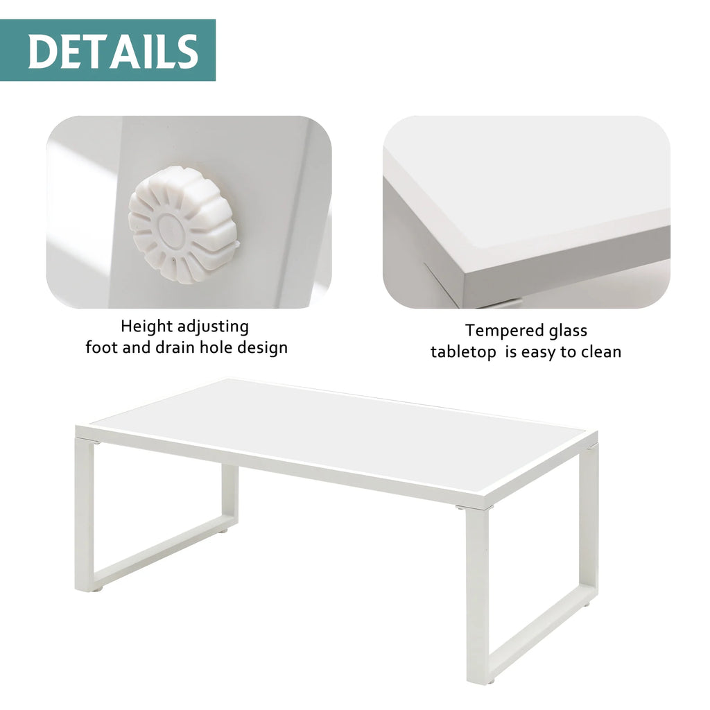 White Frame Blue Cushion 7 Pcs Outdoor Patio Furniture Set D3810