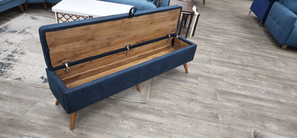 Navy Fabric Top Entryway Bench with Wood Legs V201436