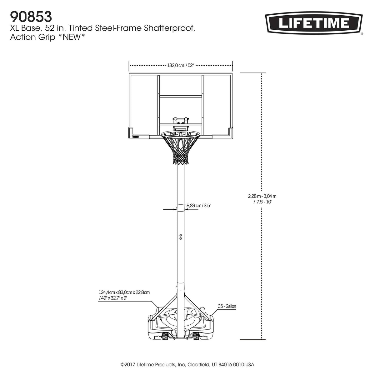 Adjustable Portable Basketball Hoop 52-inch Polycarbonate V912