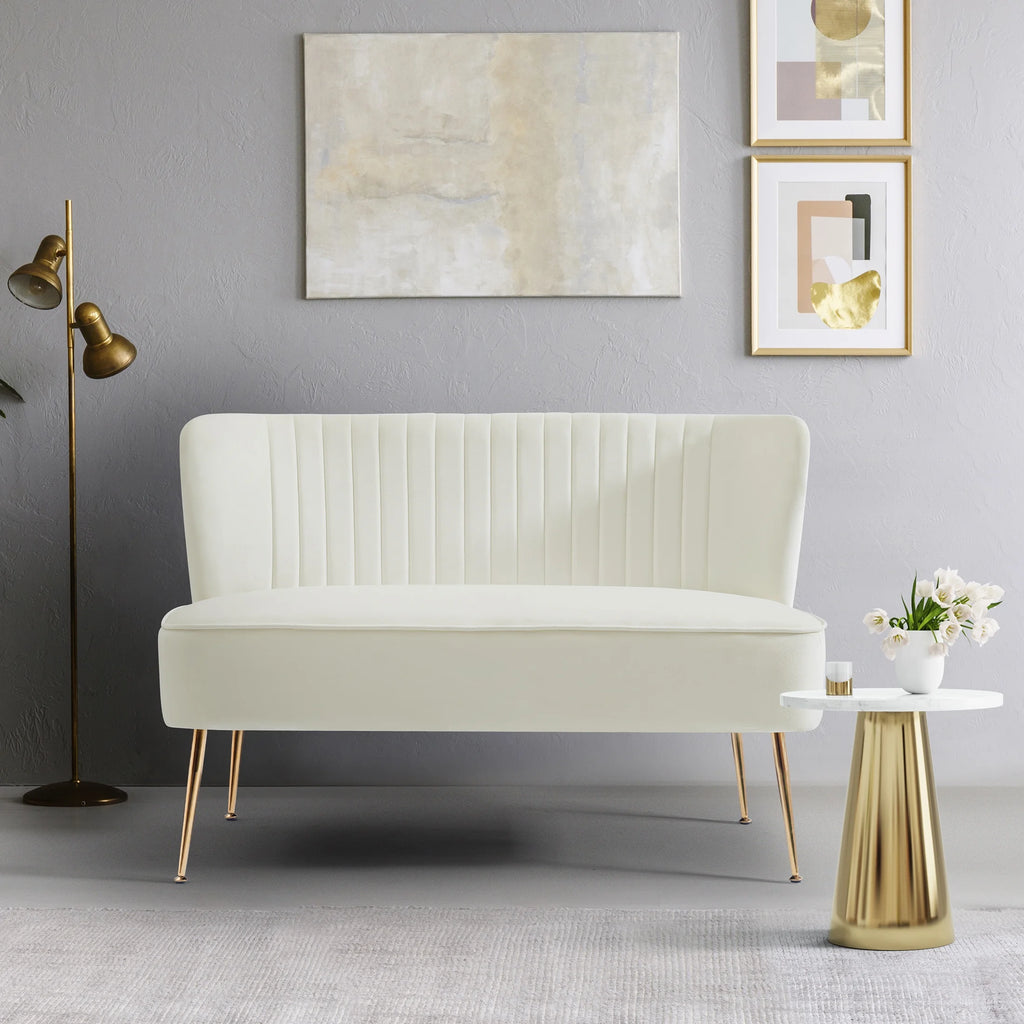 46" Wide Ivory Velvet Upholstered Love Seat Sofa Y189783