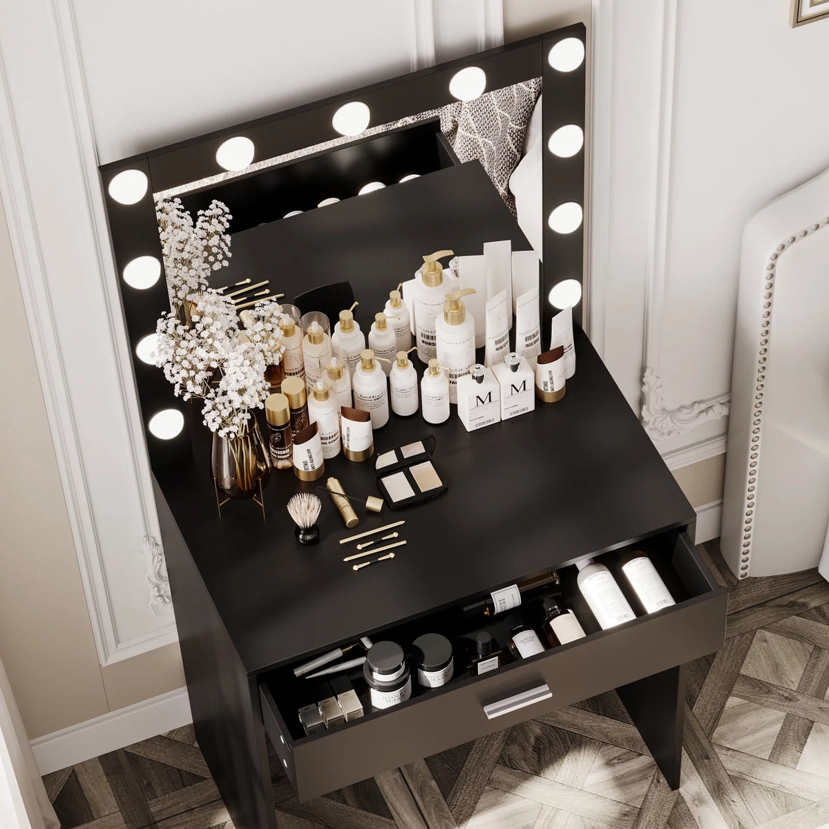 Black Makeup Vanity Table with Mirror Y41753