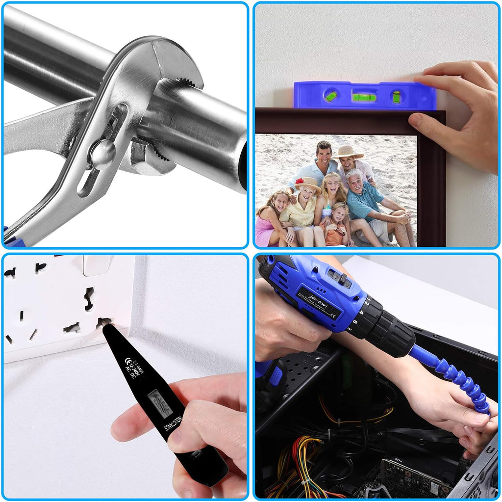 21V Cordless Drill Power Tools Combo Kit with 112Pcs Hand DIY Tool Set, Blue, Pack of 2 N140