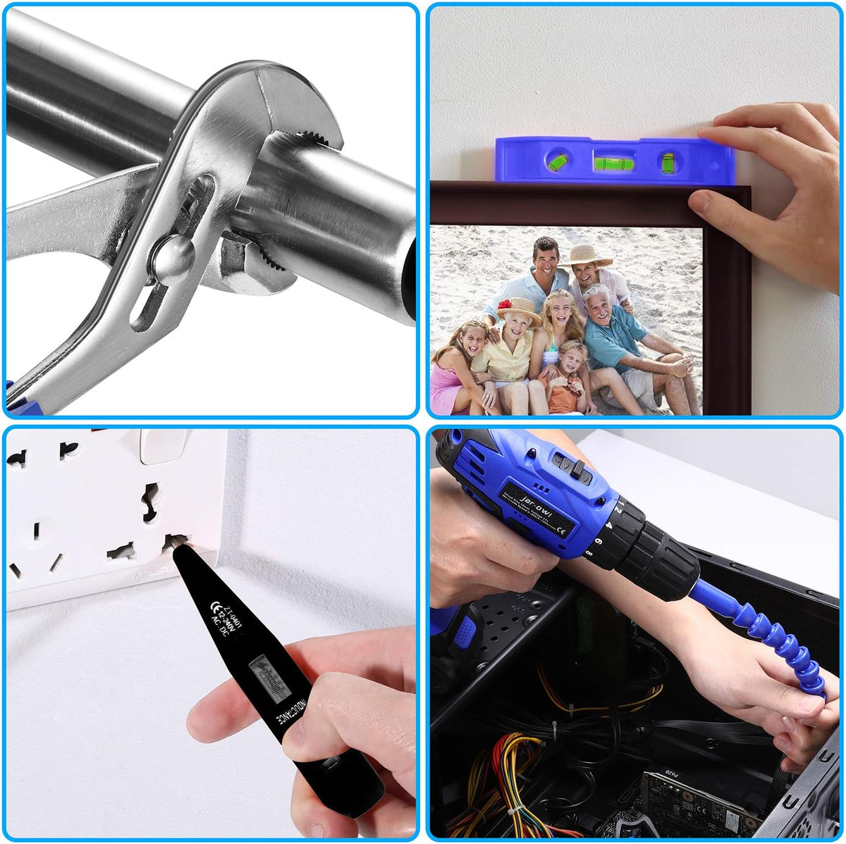21V Cordless Drill Power Tools Combo Kit with 112Pcs Hand DIY Tool Set, Blue, Pack of 2 N140