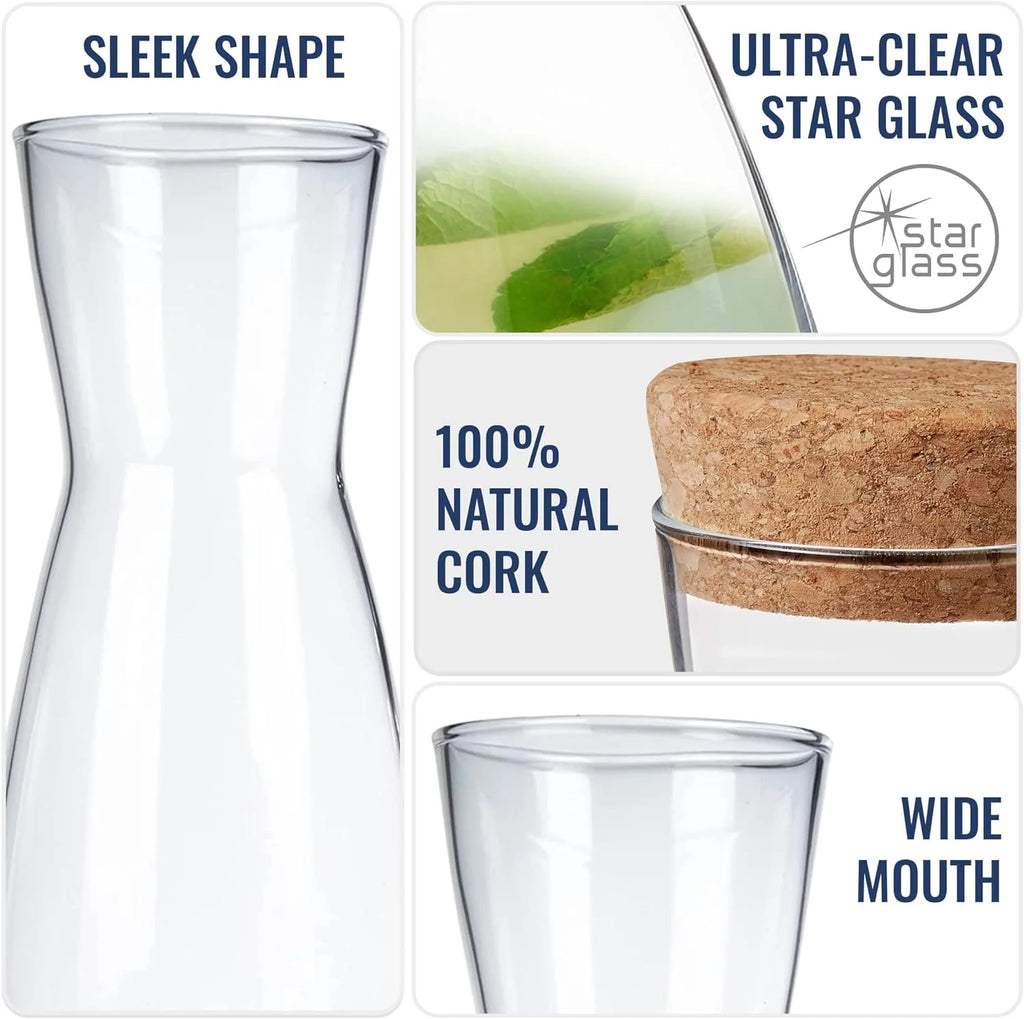 Set Of 2 Glass Carafe With Cork Lid, 36.5 Oz F5901