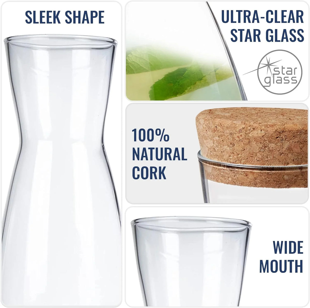 Set Of 2 Glass Carafe With Cork Lid, 36.5 Oz F5901