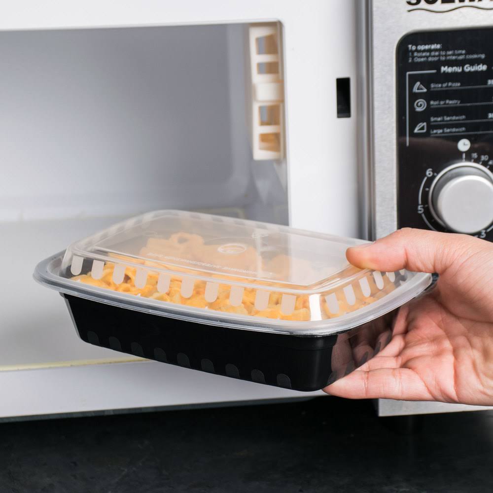 24 oz Black Microwavable Food Container with Lid F842871