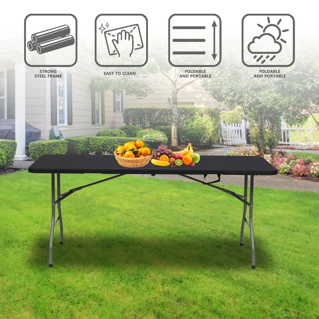 6ft Black Folding Plastic Table H221947