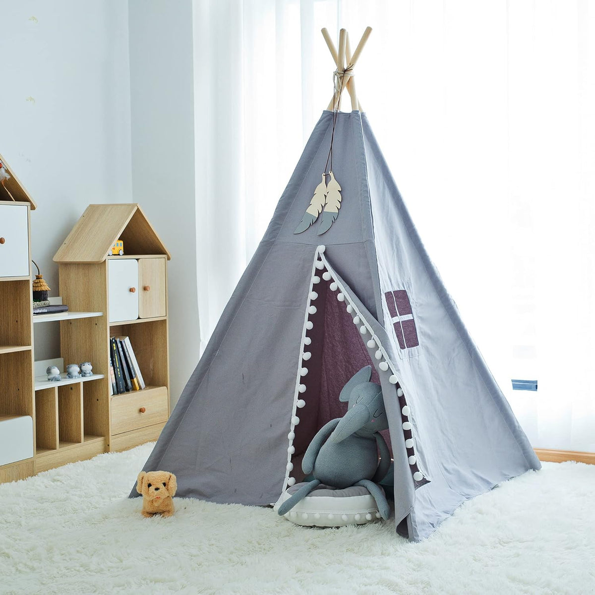 White Natural Cotton Canvas Kids Tent with Carry Case X8028