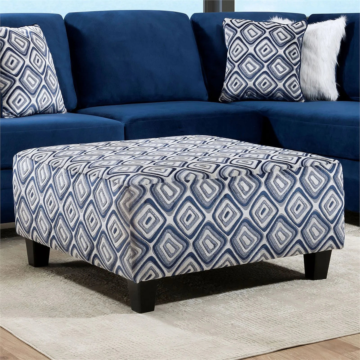 Navy Microfiber L-Shaped Sectional with Ottoman U491