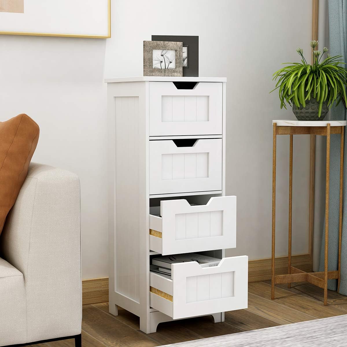 White Freestanding Storage Cabinet with 4 Drawers F3323