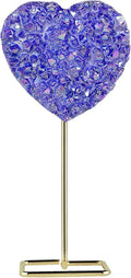 Heart Shape Titanium Coated Crystal Quartz with Metal Stand Blue Q496