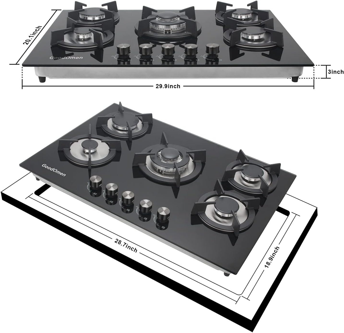 36 inch 5 Sealed Burners Stainless Steel Gas Cooktop with Cast Iron Grates T83393