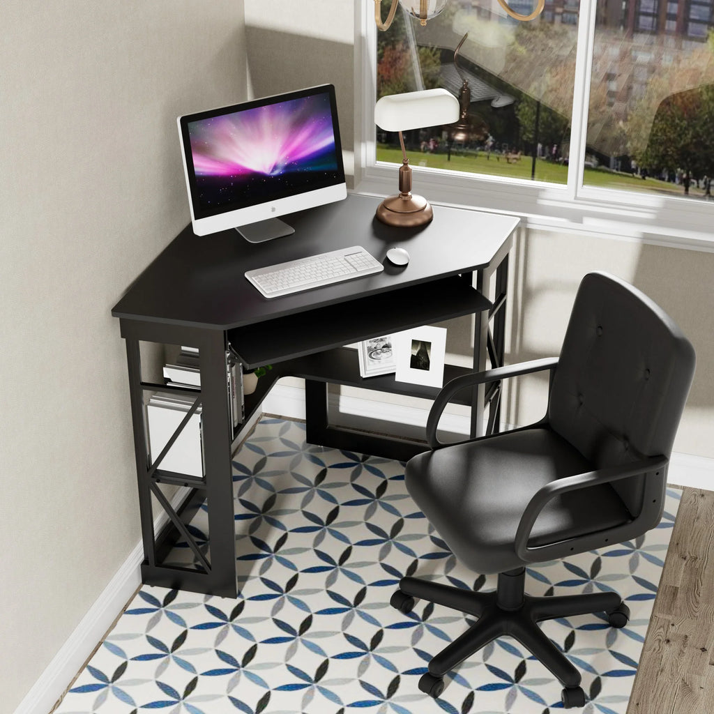 Black Corner Computer Desk & Chair Set Q9556