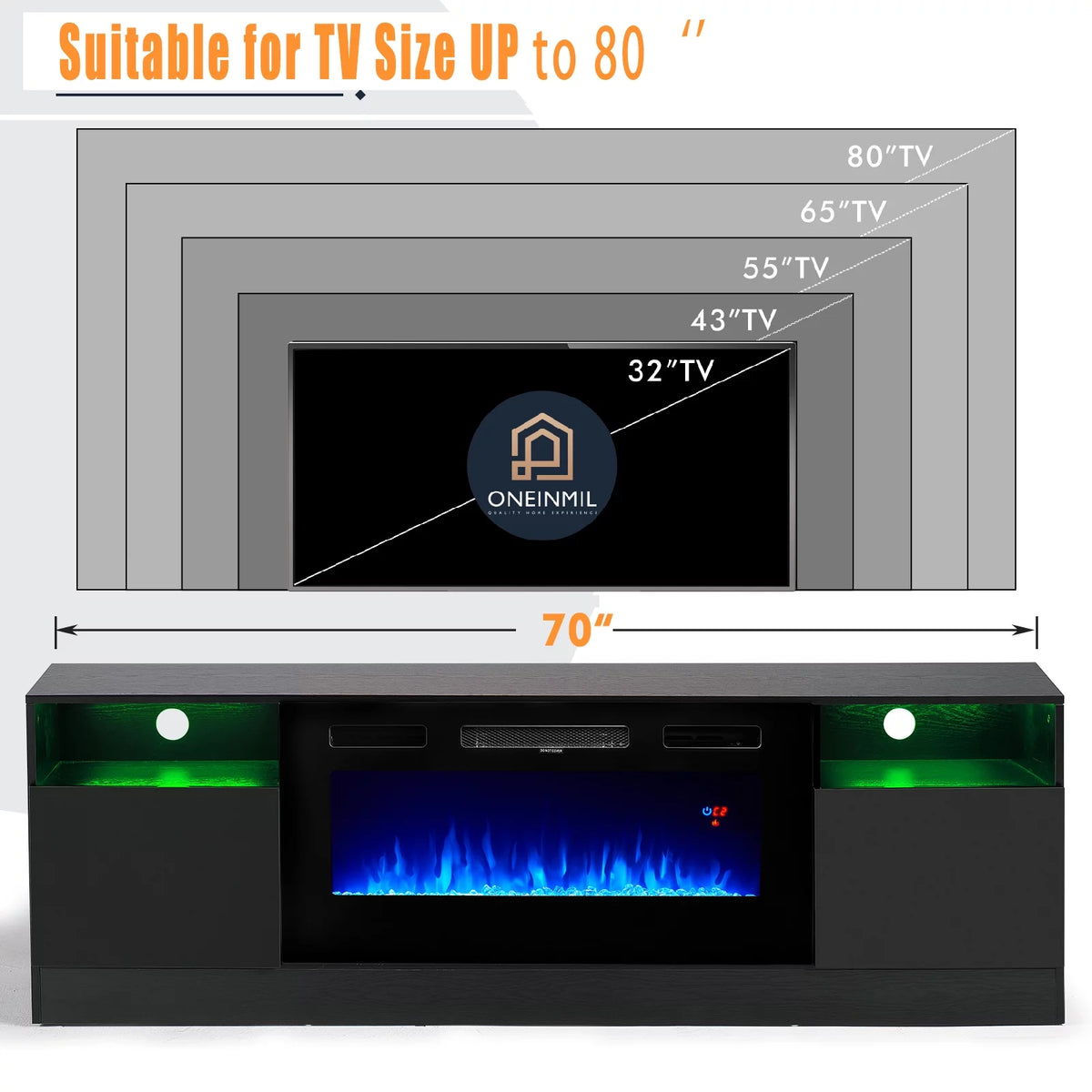 Black Fireplace TV Stand with 36'' Electric Fireplace F30208