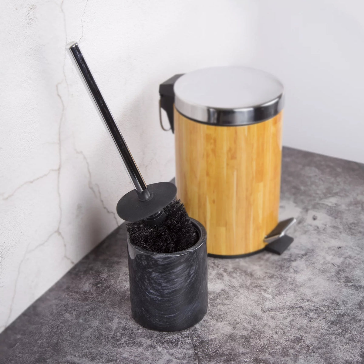 Black Marble Toilet Brush Holder Set with Silicone Cover N405792