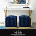 Navy Gold Velvet Cube Ottoman Y8526