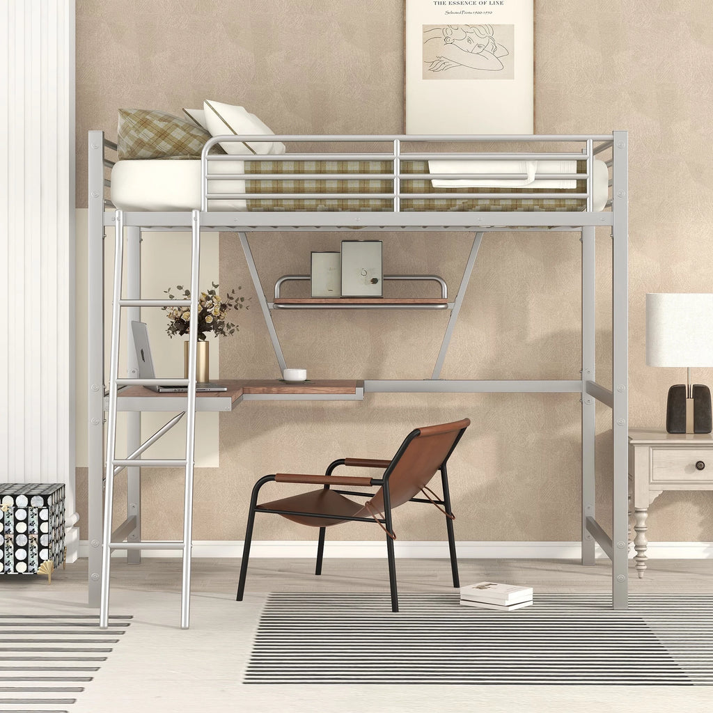 Metal Loft Bed with Desk and Shelf W251