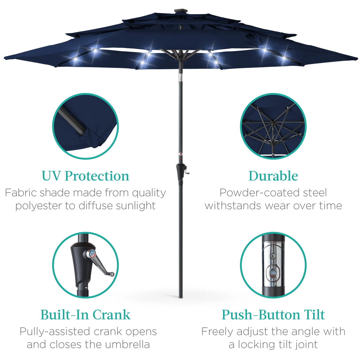 10ft 3-Tier Solar Patio Umbrella with 24 LED Lights E296906