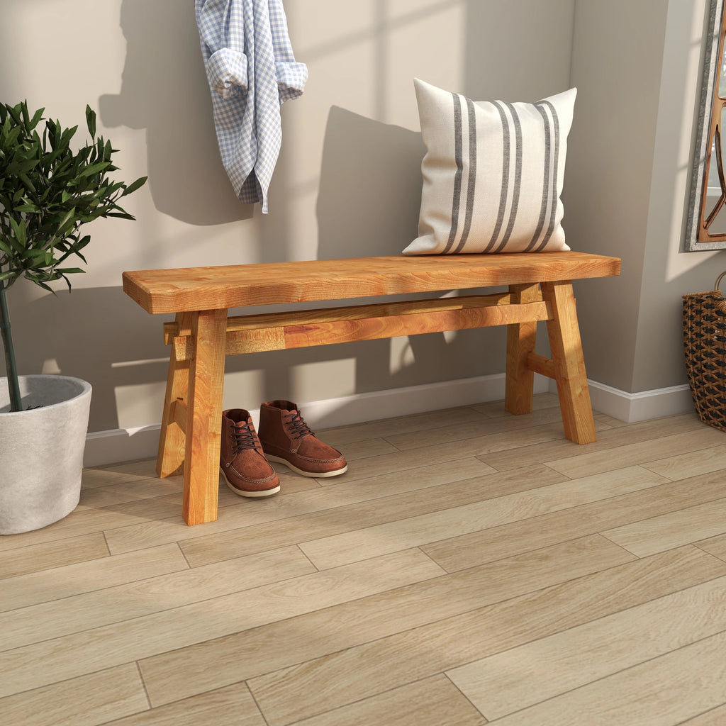 Wood Handmade Distressed Bench with High Trestle Legs X129248