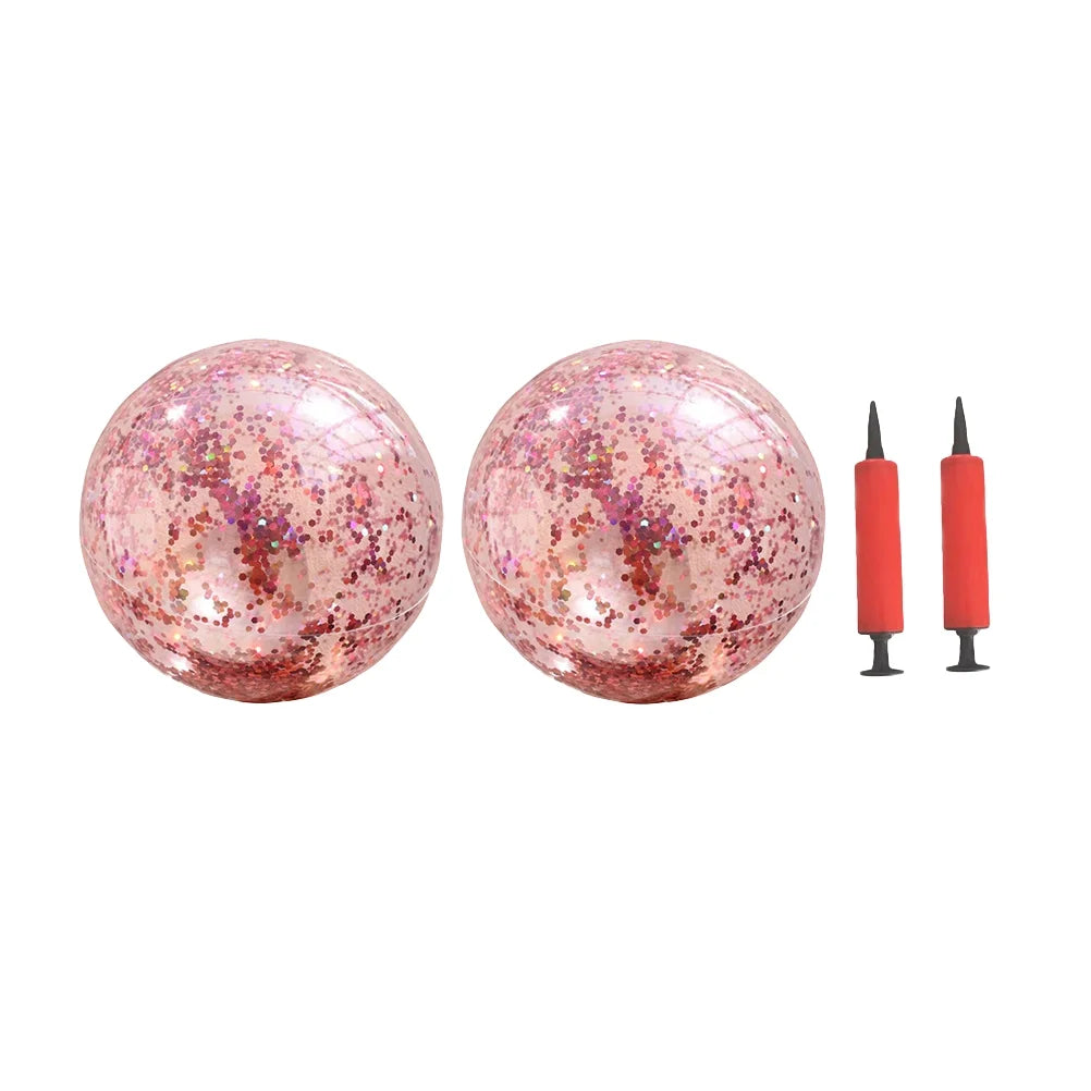 4 Pcs Glitter Ball and Pump Set Round Outdoor Indoor Pool Game Play Toy Golden Sequin Beach Ball Q489615