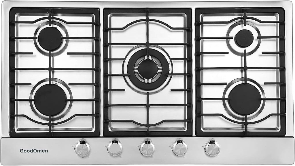 36 inch 5 Sealed Burners Stainless Steel Gas Cooktop with Cast Iron Grates T83393