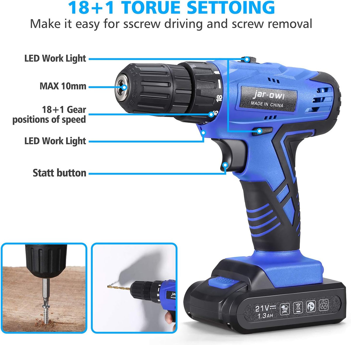 21V Cordless Drill Power Tools Combo Kit with 112Pcs Hand DIY Tool Set, Blue, Pack of 2 N140