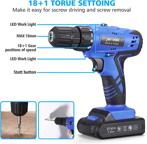 21V Cordless Drill Power Tools Combo Kit with 112Pcs Hand DIY Tool Set, Blue, Pack of 2 N140