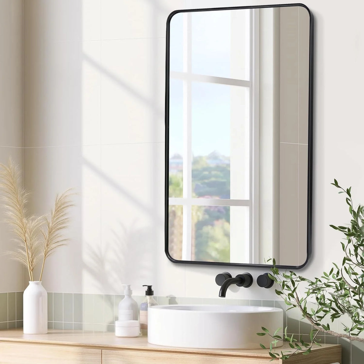 Black 30x48 Rectangular Metal Framed Wall Mirror N946852